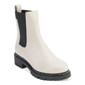 DKNY Womens Ivory Pull Tab Rick Toe Block Heel Slip On Leather Chelsea 11 M